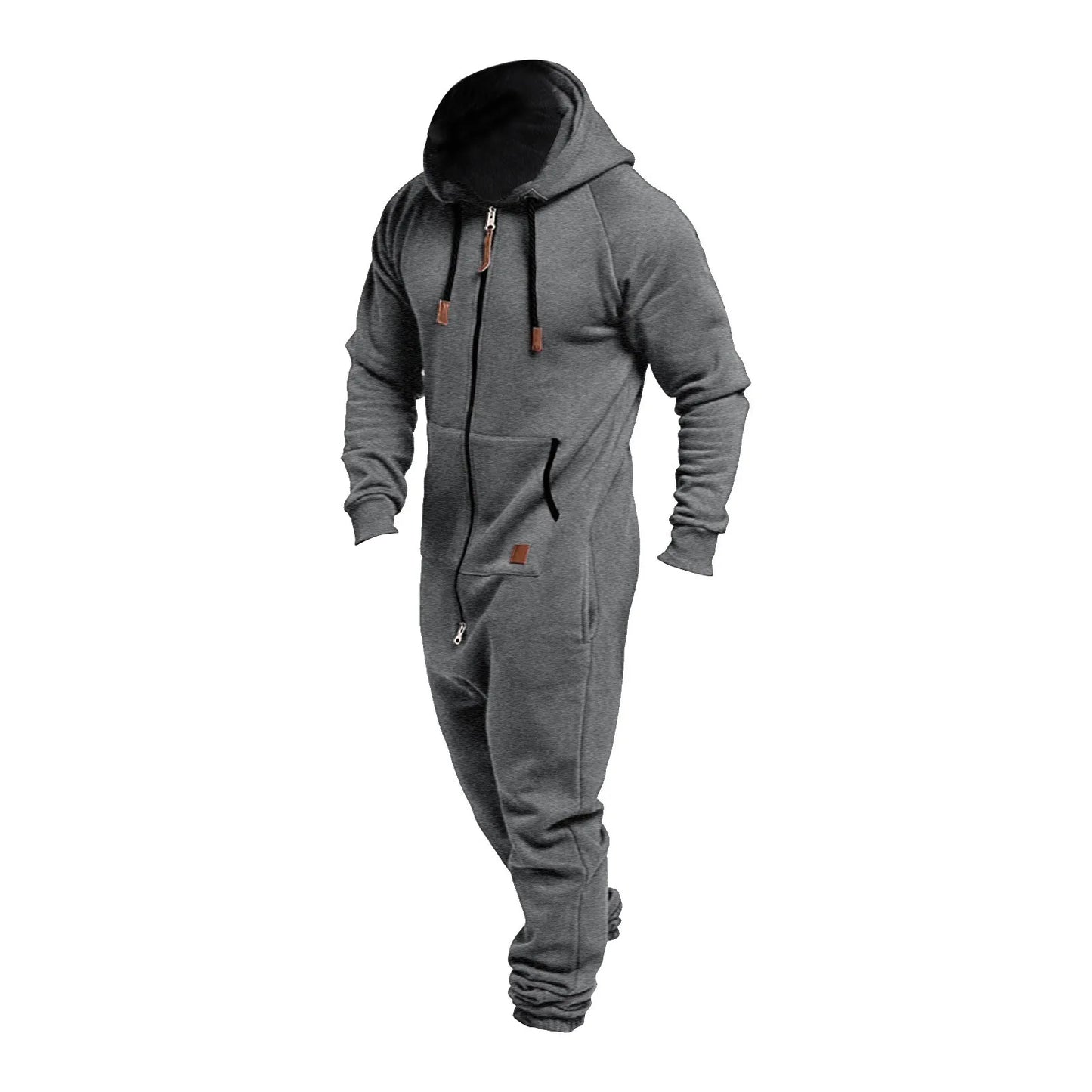 Men's Hooded Jumpsuit 2024 Warm Long Sleeve One Piece Zipper Hoodies Tracksuit Plus Size Loose Casual Sportwear Romper Male Suit