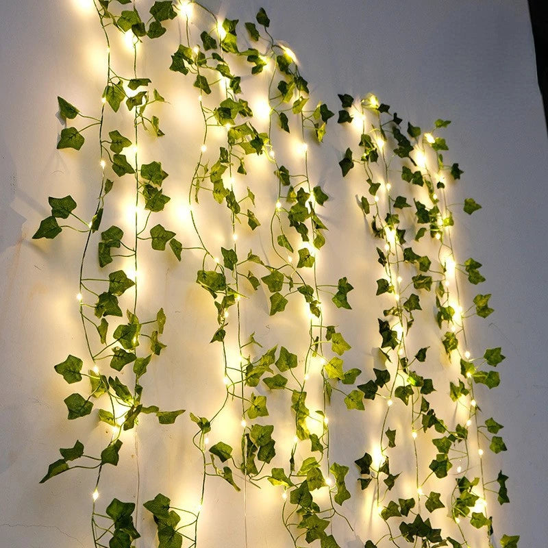 2Meter Fake Green Leaf Ivy Vine with LED Lights String for Home Bedroom Decor Wedding Glowing Artifical Plant Garland Home Decor