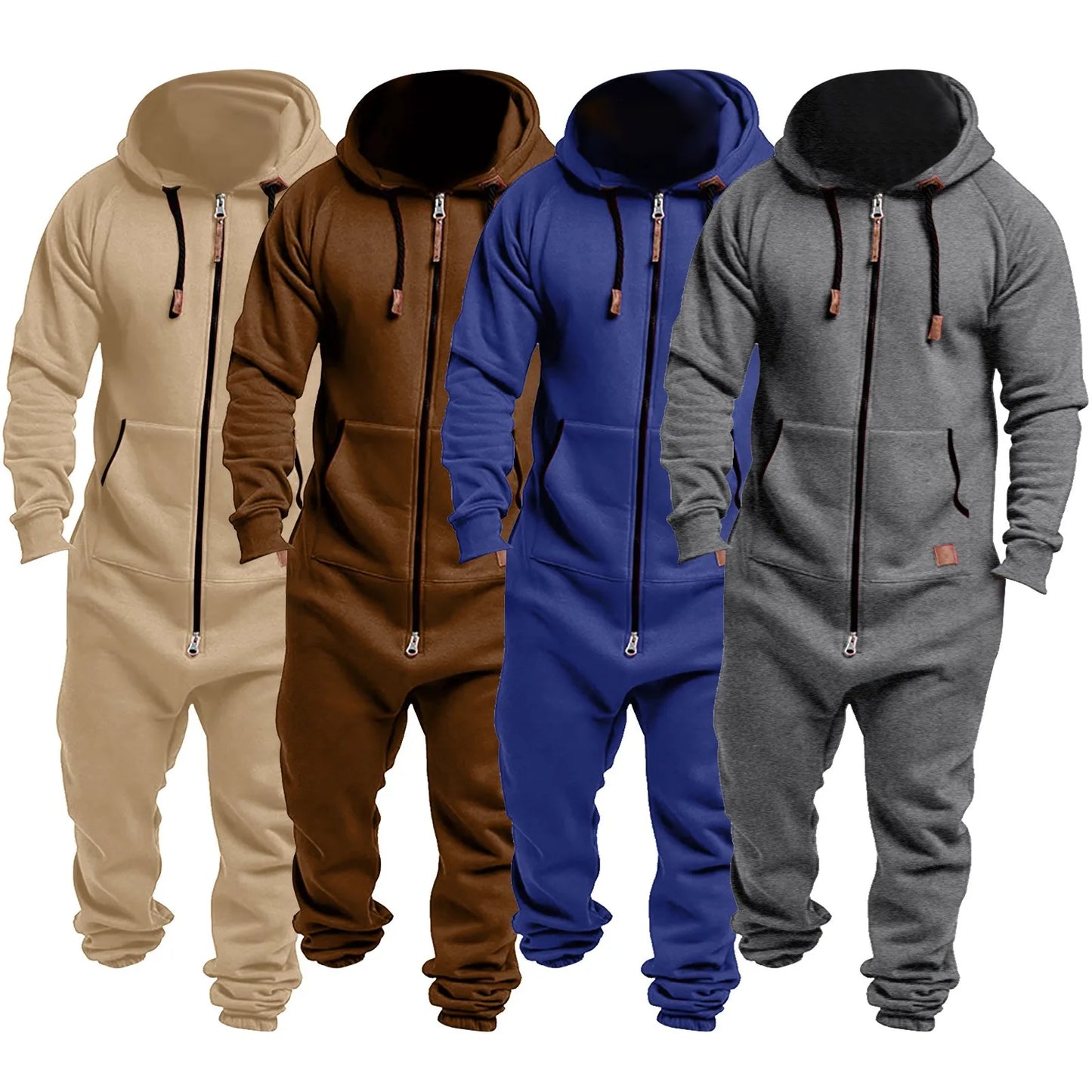 Men's Hooded Jumpsuit 2024 Warm Long Sleeve One Piece Zipper Hoodies Tracksuit Plus Size Loose Casual Sportwear Romper Male Suit