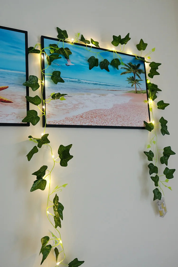 2Meter Fake Green Leaf Ivy Vine with LED Lights String for Home Bedroom Decor Wedding Glowing Artifical Plant Garland Home Decor