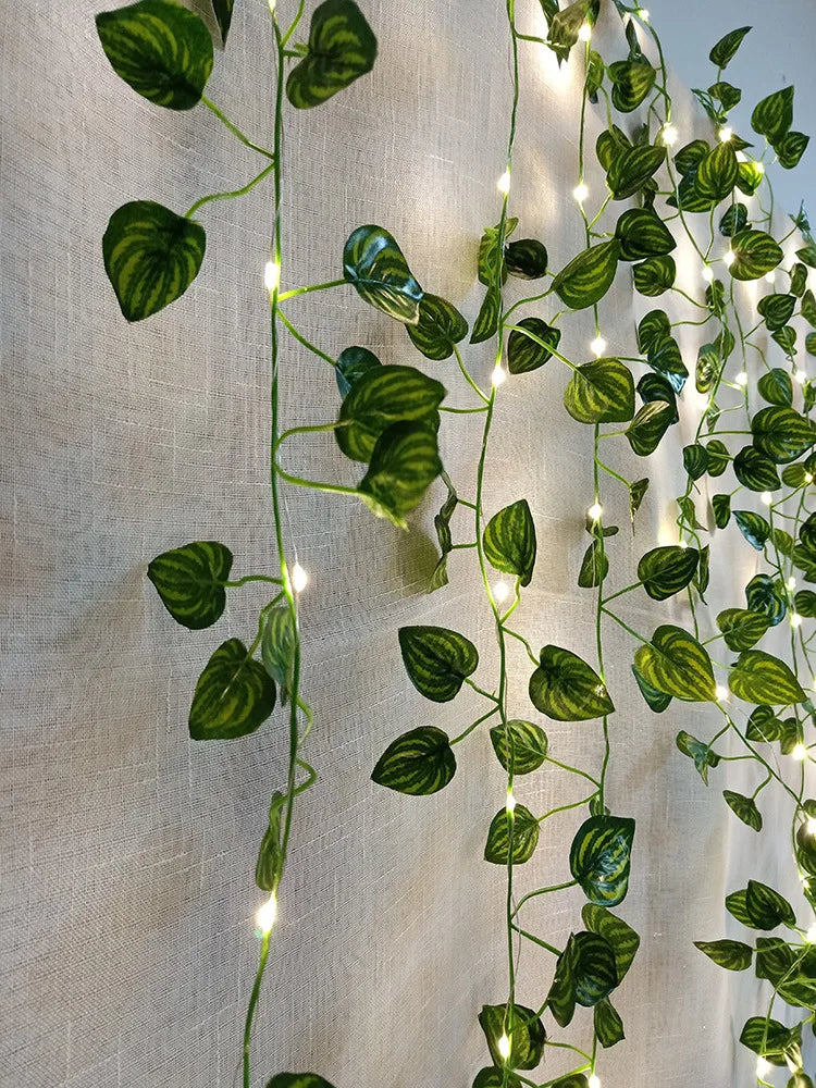 2Meter Fake Green Leaf Ivy Vine with LED Lights String for Home Bedroom Decor Wedding Glowing Artifical Plant Garland Home Decor