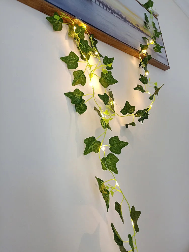 2Meter Fake Green Leaf Ivy Vine with LED Lights String for Home Bedroom Decor Wedding Glowing Artifical Plant Garland Home Decor