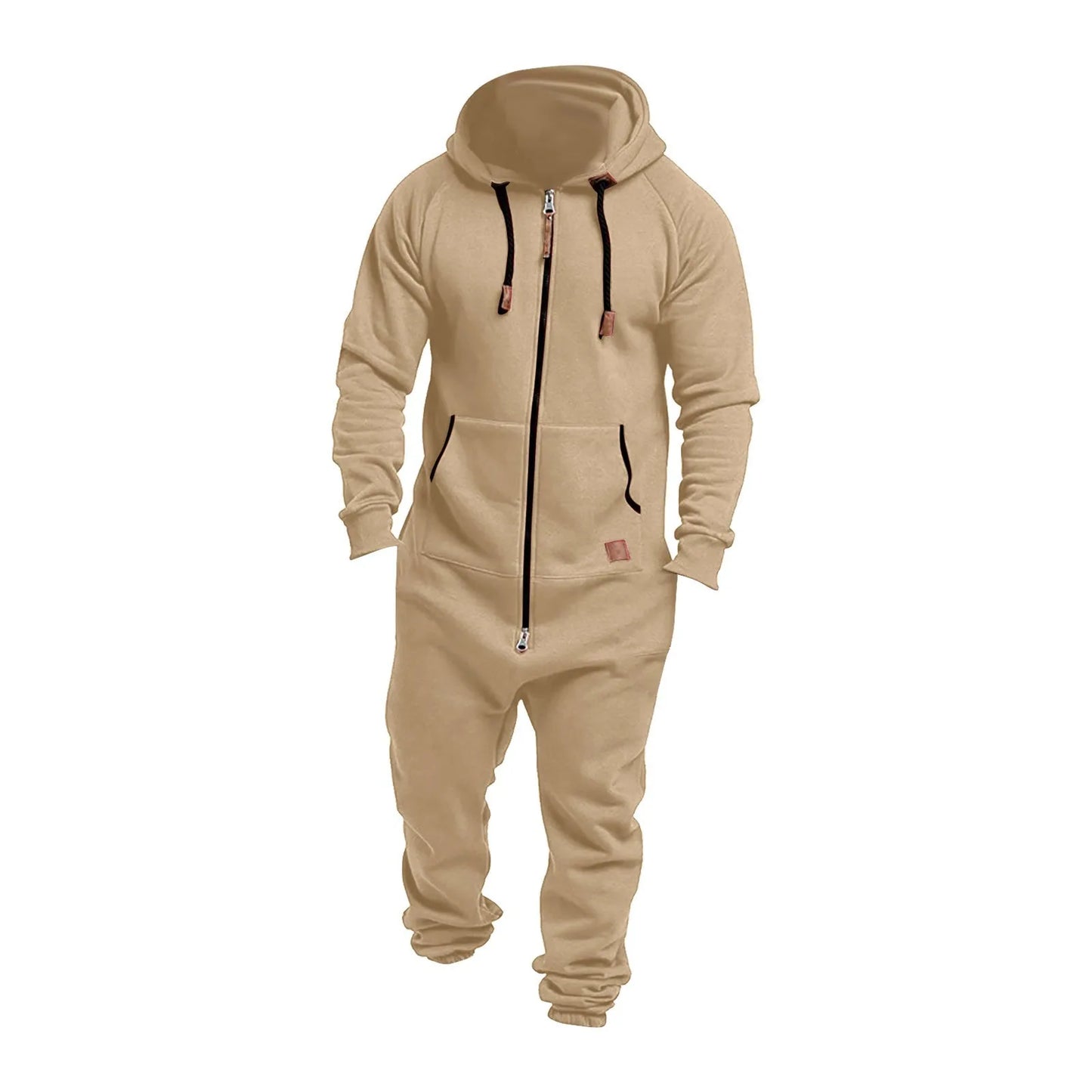 Men's Hooded Jumpsuit 2024 Warm Long Sleeve One Piece Zipper Hoodies Tracksuit Plus Size Loose Casual Sportwear Romper Male Suit