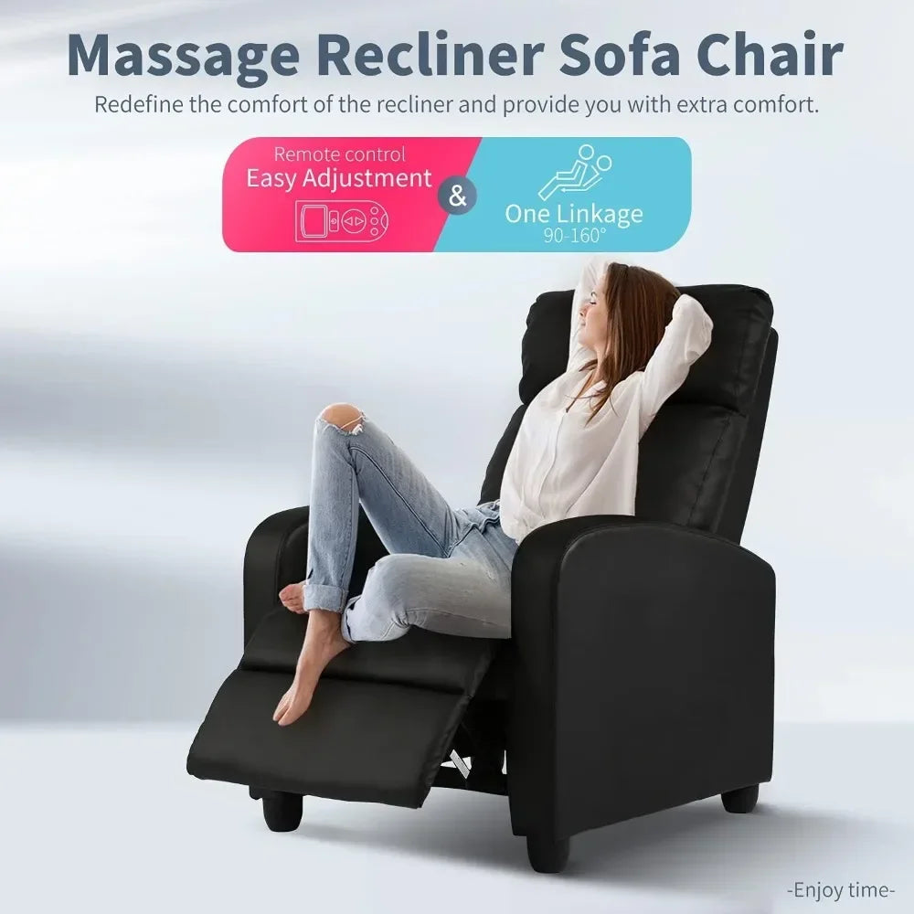 Massage Recliner Chair, Padded Wide Seat Sofa Wingback Single Sofa with Footrest PU Leather for Living Room Home Theater, Chair