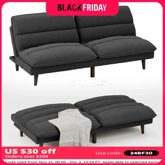 Sofa Bed Corduroy Futon Couch Adjustable Sleeper for Small Apartment Convertible Living Room Furniture Set, Folding Bed