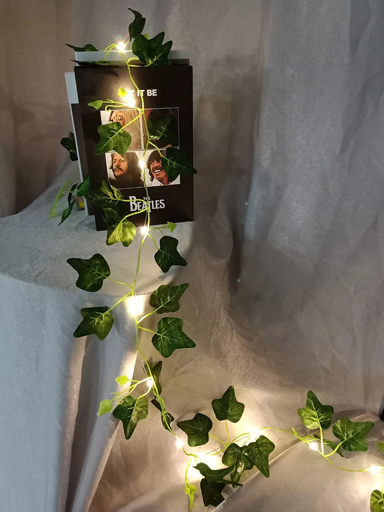 2Meter Fake Green Leaf Ivy Vine with LED Lights String for Home Bedroom Decor Wedding Glowing Artifical Plant Garland Home Decor