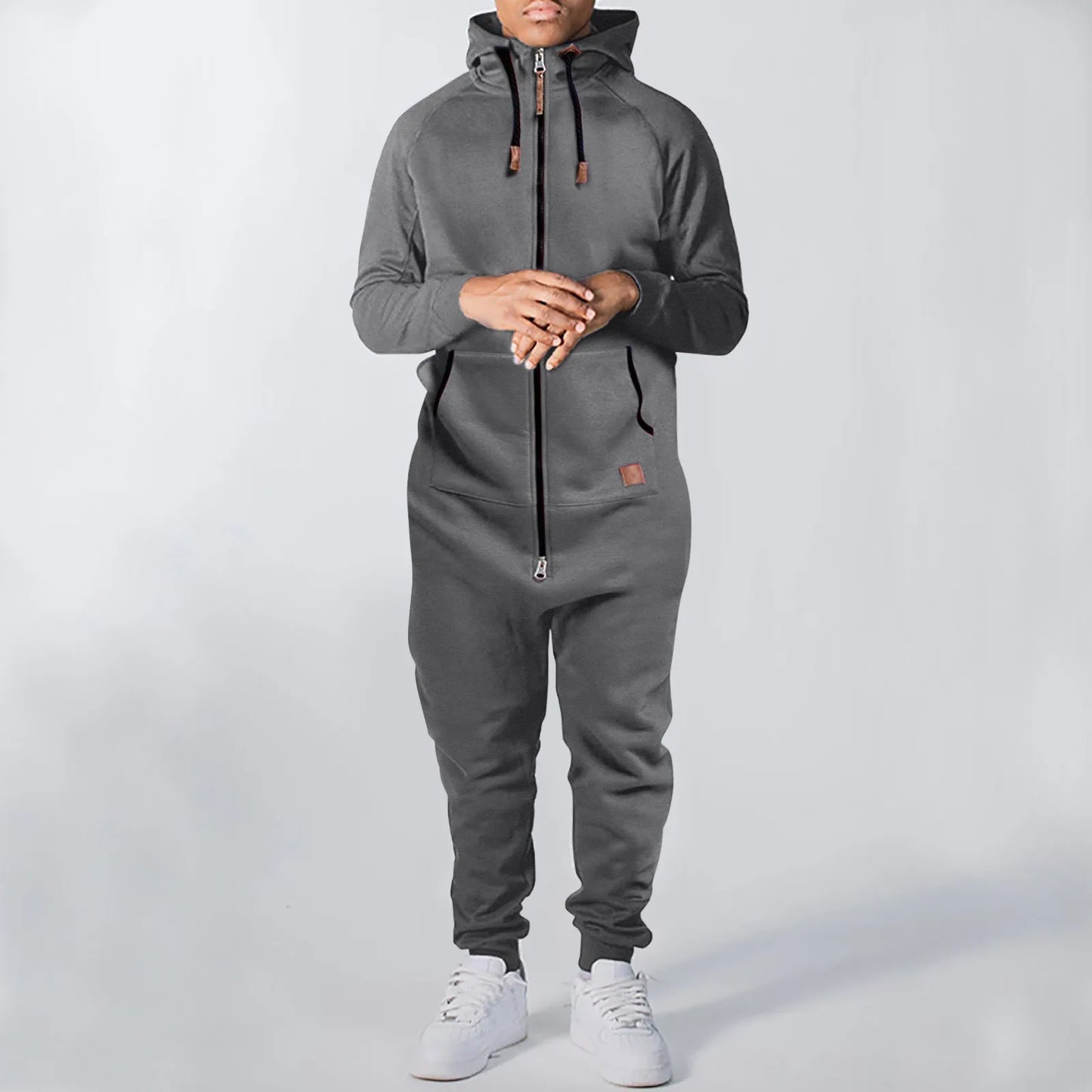 Men's Hooded Jumpsuit 2024 Warm Long Sleeve One Piece Zipper Hoodies Tracksuit Plus Size Loose Casual Sportwear Romper Male Suit