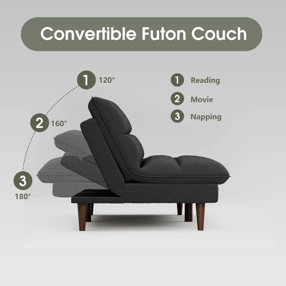 Sofa Bed Corduroy Futon Couch Adjustable Sleeper for Small Apartment Convertible Living Room Furniture Set, Folding Bed