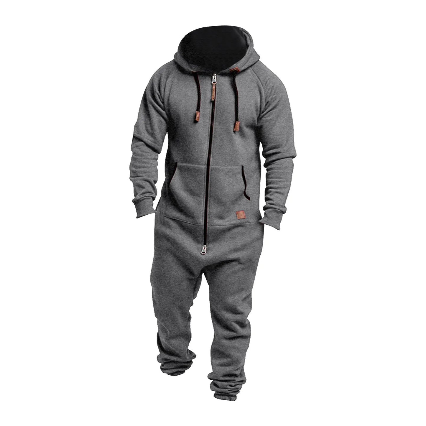 Men's Hooded Jumpsuit 2024 Warm Long Sleeve One Piece Zipper Hoodies Tracksuit Plus Size Loose Casual Sportwear Romper Male Suit