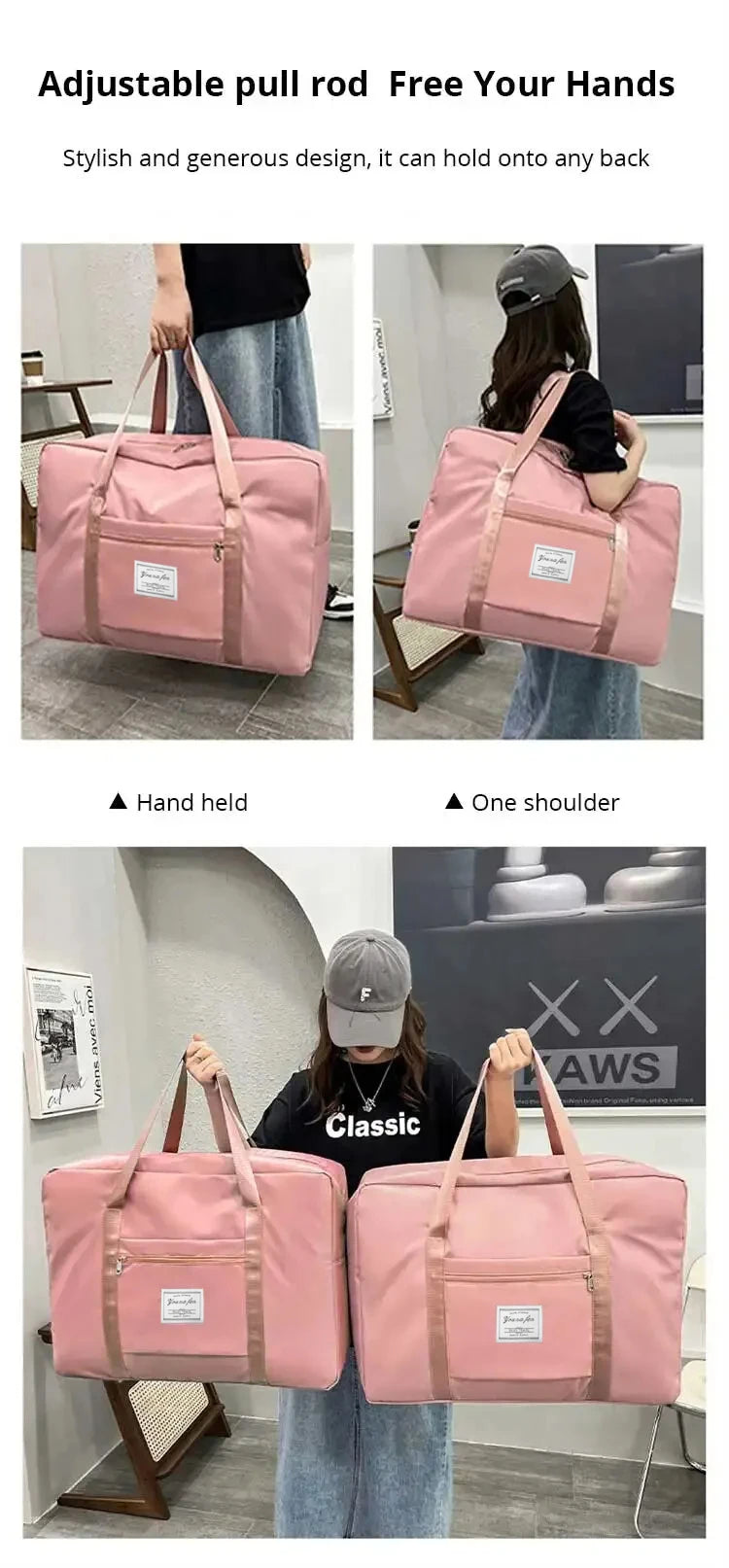 1pc Pink/Blue/Grey Travel Large Capacity Storage Bag Zipper Portable Sports Bag Versatile Gym Handbag Small, Medium, and Large