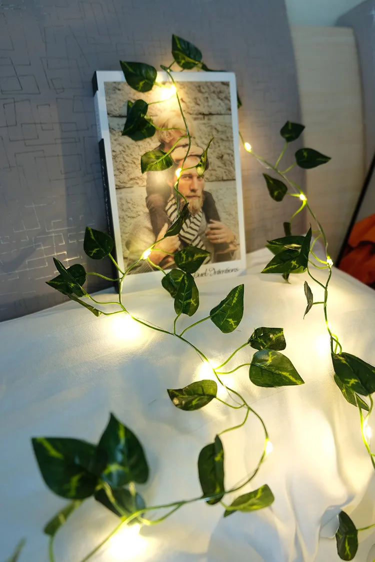 2Meter Fake Green Leaf Ivy Vine with LED Lights String for Home Bedroom Decor Wedding Glowing Artifical Plant Garland Home Decor