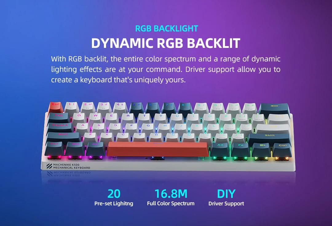 Machenike K500-B61 Mini Mechanical Keybaord 60% Form Factor 61Keys Gaming Keybaord Wired Full Key Hot-Swappable RGB Backlit