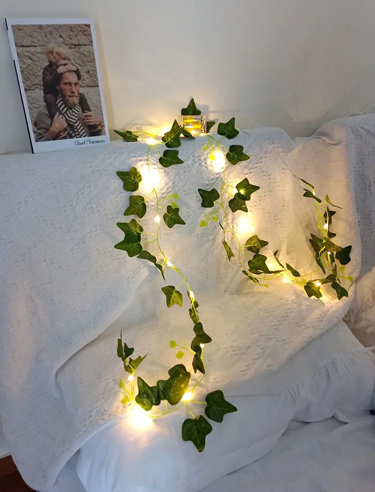 2Meter Fake Green Leaf Ivy Vine with LED Lights String for Home Bedroom Decor Wedding Glowing Artifical Plant Garland Home Decor