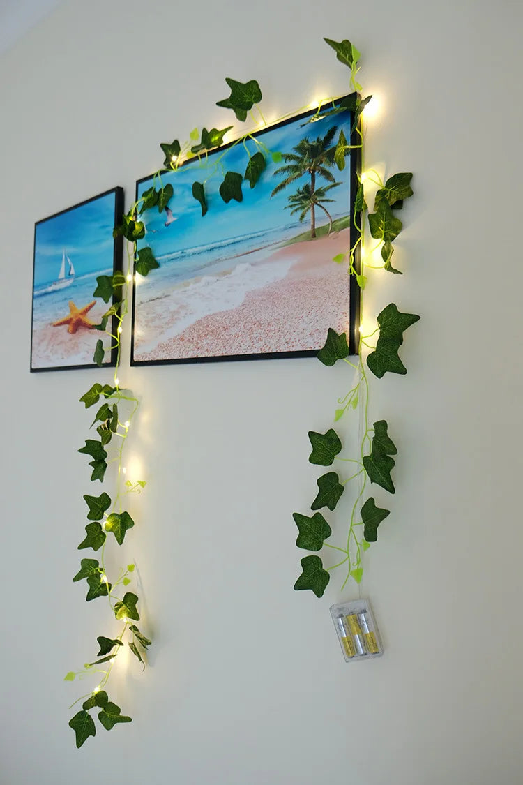 2Meter Fake Green Leaf Ivy Vine with LED Lights String for Home Bedroom Decor Wedding Glowing Artifical Plant Garland Home Decor